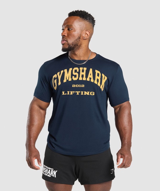 Gymshark 2012 Lifting T-Shirt Navy | 94820MGFA