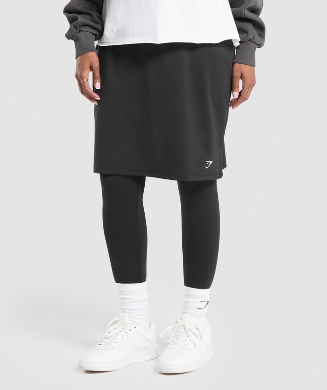 Gymshark 2 In 1 High Waisted Skirt Leggings Black | 40687OQBT