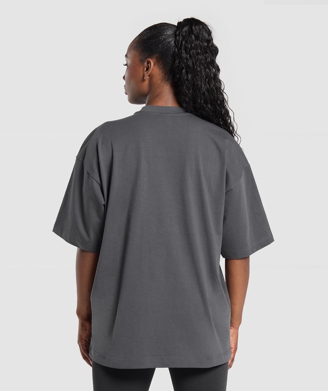 Gymshark Acid Wash OS Baggy Tee GFX Onyx Grey | 21075GQVO