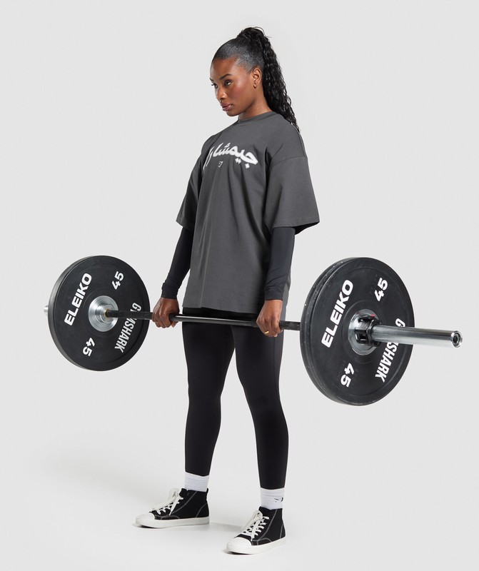 Gymshark Acid Wash OS Baggy Tee GFX Onyx Grey | 21075GQVO