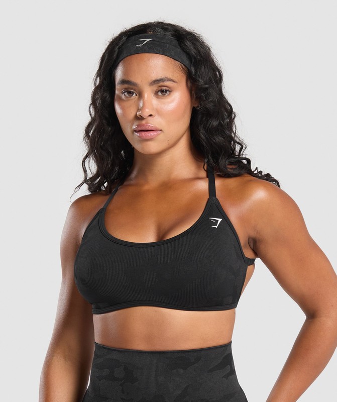 Gymshark Adapt Camo Cross Back Sports Bra Black / Asphalt Grey | 19705MGSU