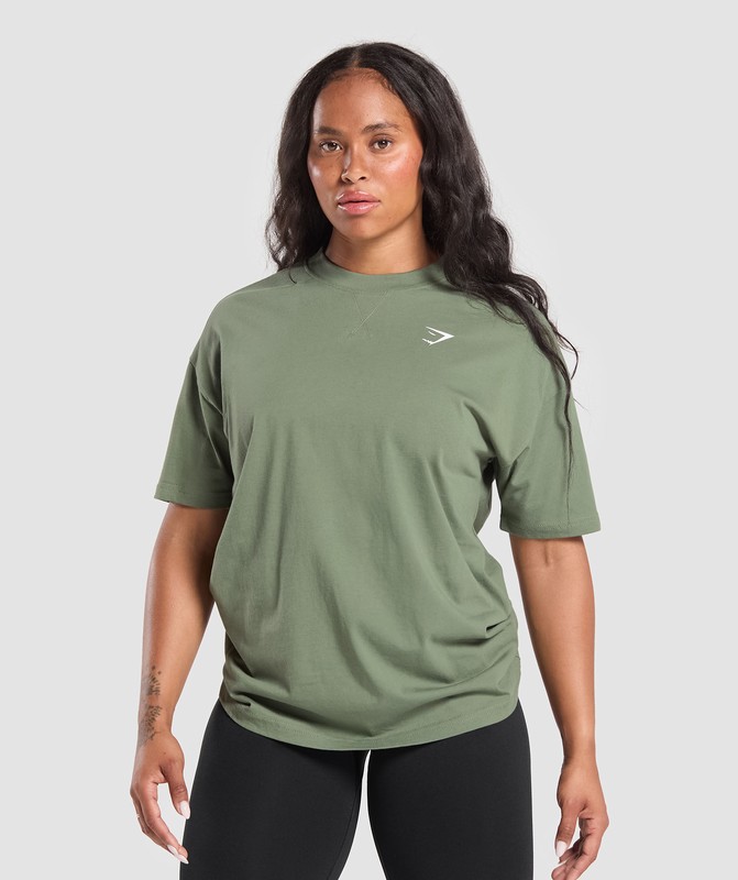 Gymshark Adapt Camo Graphic Oversized Top Force Green | 73015CNWK