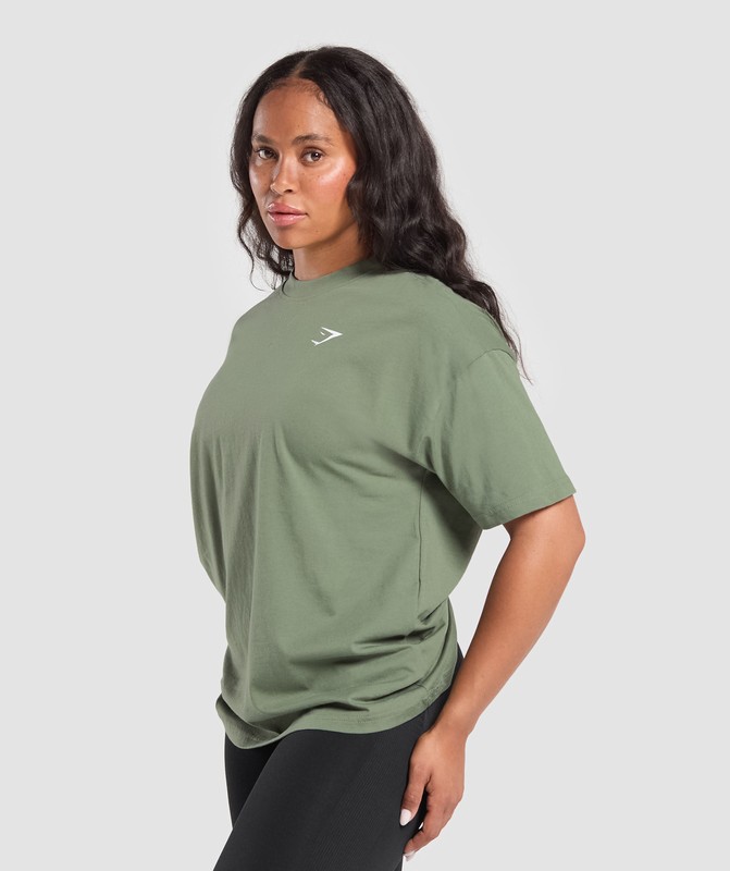 Gymshark Adapt Camo Graphic Oversized Top Force Green | 73015CNWK