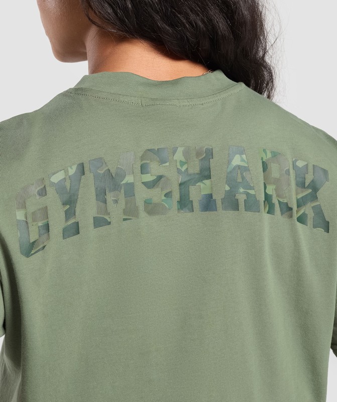 Gymshark Adapt Camo Graphic Oversized Top Force Green | 73015CNWK