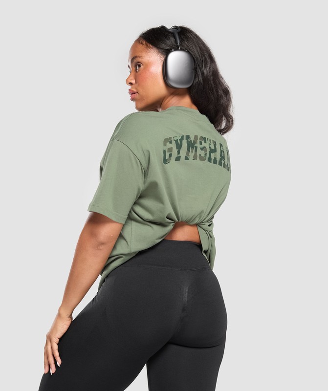 Gymshark Adapt Camo Graphic Oversized Top Force Green | 73015CNWK