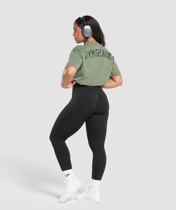 Gymshark Adapt Camo Graphic Oversized Top Force Green | 73015CNWK
