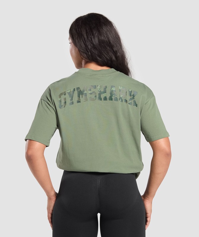 Gymshark Adapt Camo Graphic Oversized Top Force Green | 73015CNWK