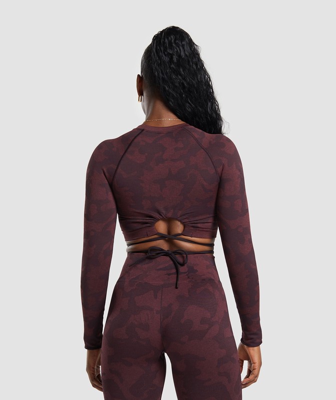 Gymshark Adapt Camo Seamless Long Sleeve Crop Top Plum Brown / Burgundy Brown | 90156EVAC