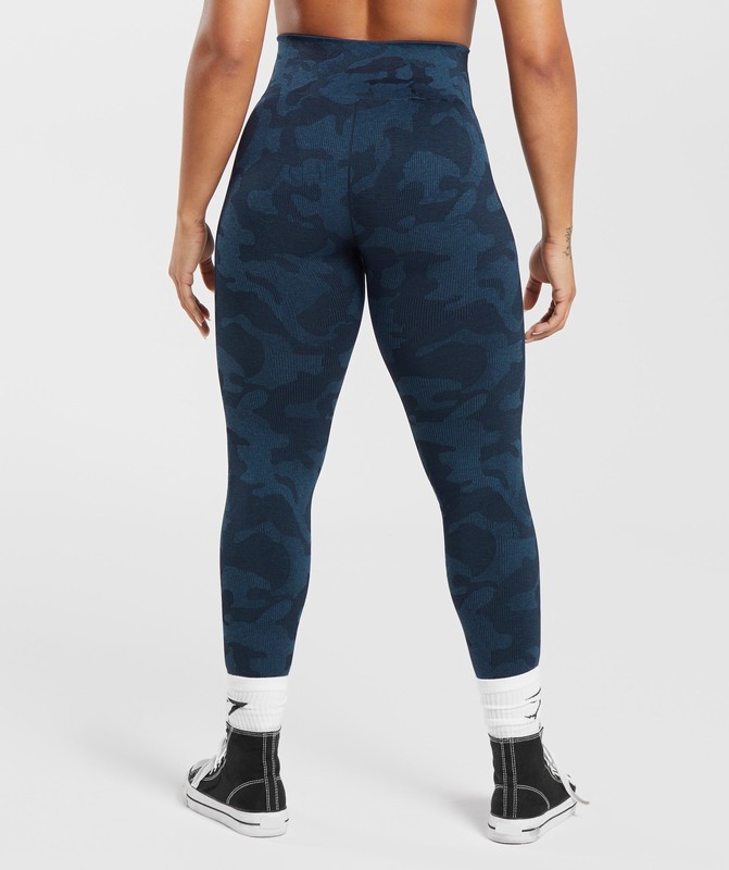 Gymshark Adapt Camo Seamless Ribbed Leggings Midnight Blue / Ash Blue | 46251NKXO