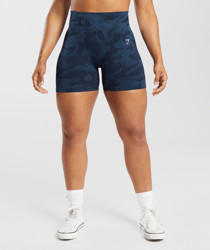Gymshark Adapt Camo Seamless Ribbed Shorts Midnight Blue / Ash Blue | 84912GTDQ
