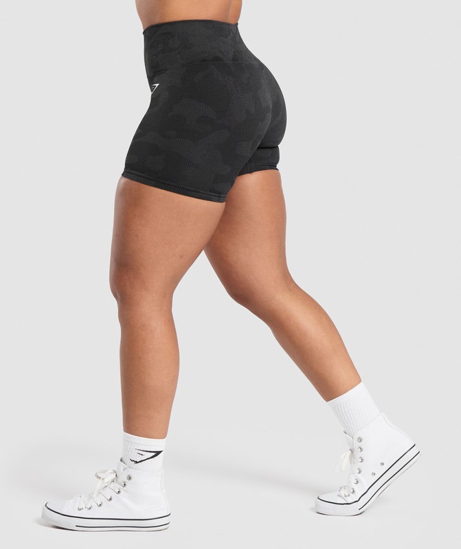 Gymshark Adapt Camo Seamless Shorts Black / Asphalt Grey | 05168GKYX