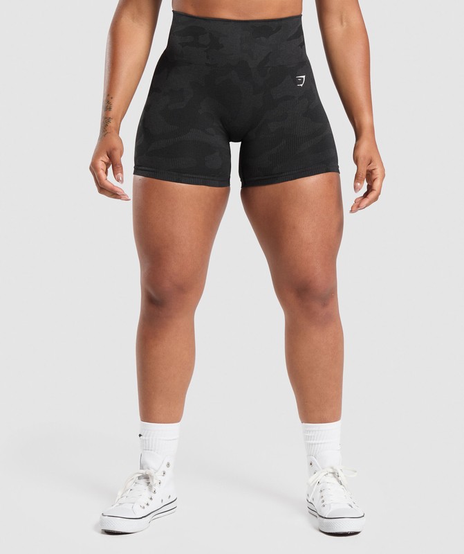Gymshark Adapt Camo Seamless Shorts Black / Asphalt Grey | 05168GKYX