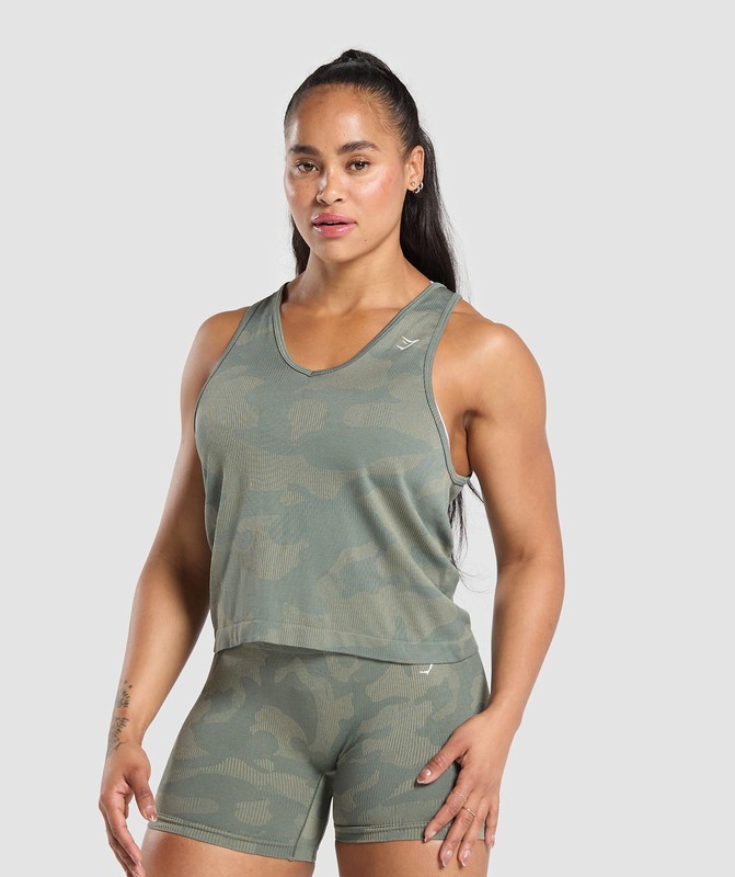 Gymshark Adapt Camo Seamless Tank Unit Green / Chalk Green | 39415BLAU