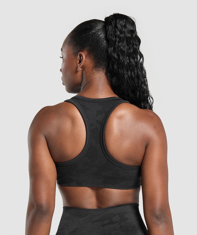 Gymshark Adapt Camo Sports Bra Black / Asphalt Grey | 82509EQAD