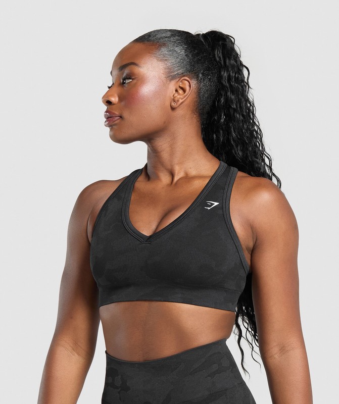 Gymshark Adapt Camo Sports Bra Black / Asphalt Grey | 82509EQAD