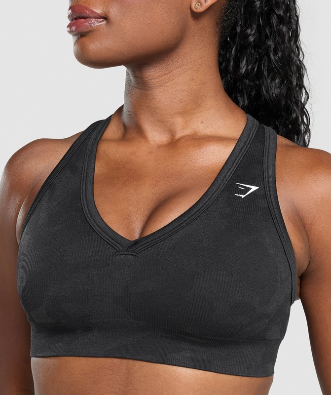 Gymshark Adapt Camo Sports Bra Black / Asphalt Grey | 82509EQAD