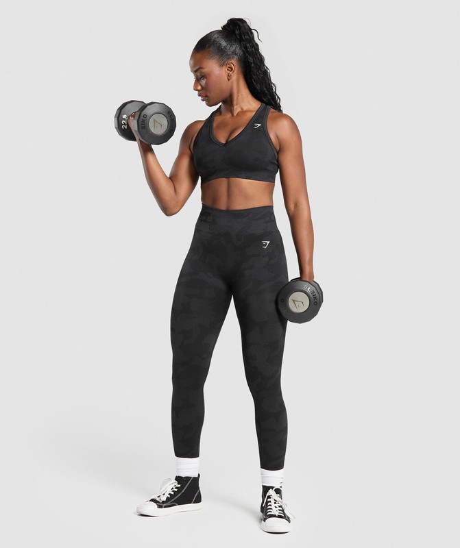 Gymshark Adapt Camo Sports Bra Black / Asphalt Grey | 82509EQAD