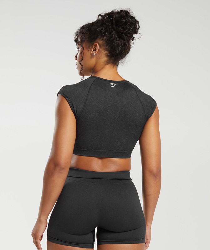 Gymshark Adapt Fleck Seamless Crop Top Black / Smokey Grey | 34615KOHI