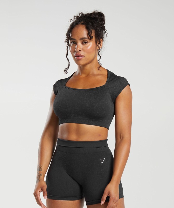 Gymshark Adapt Fleck Seamless Crop Top Black / Smokey Grey | 34615KOHI
