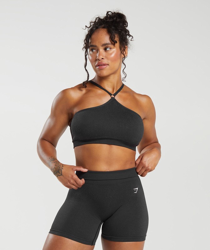 Gymshark Adapt Fleck Seamless Halterneck Bralette Black / Smokey Grey | 76450PNTH
