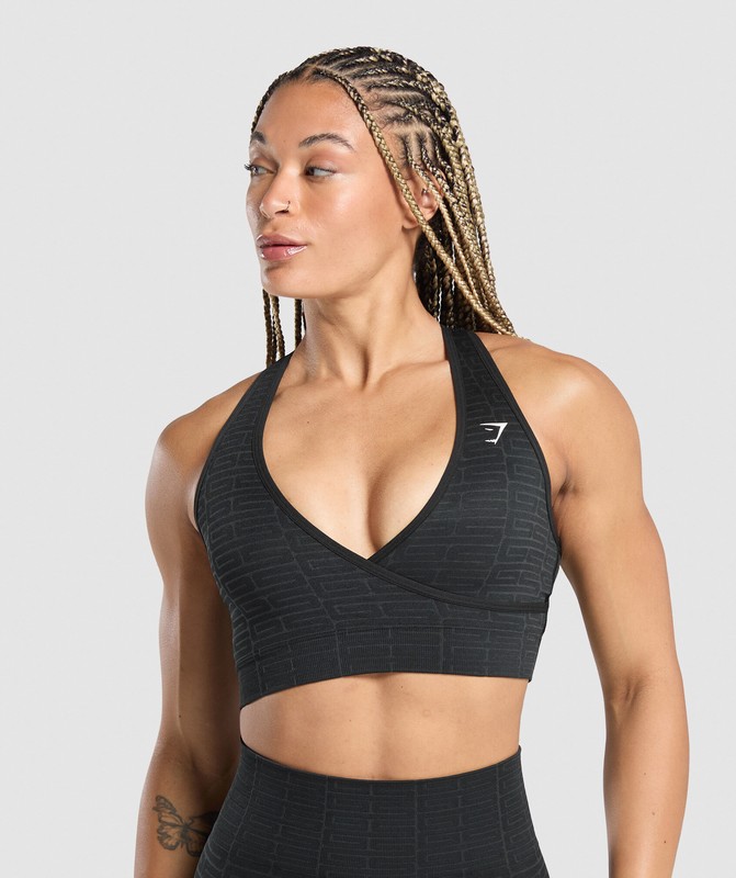 Gymshark Adapt Monogram Seamless Sports Bra Black / Pitch Grey / Black / Pitch Grey | 02376GELM