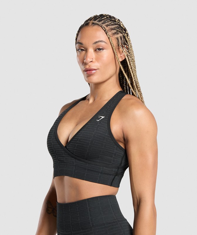Gymshark Adapt Monogram Seamless Sports Bra Black / Pitch Grey / Black / Pitch Grey | 02376GELM