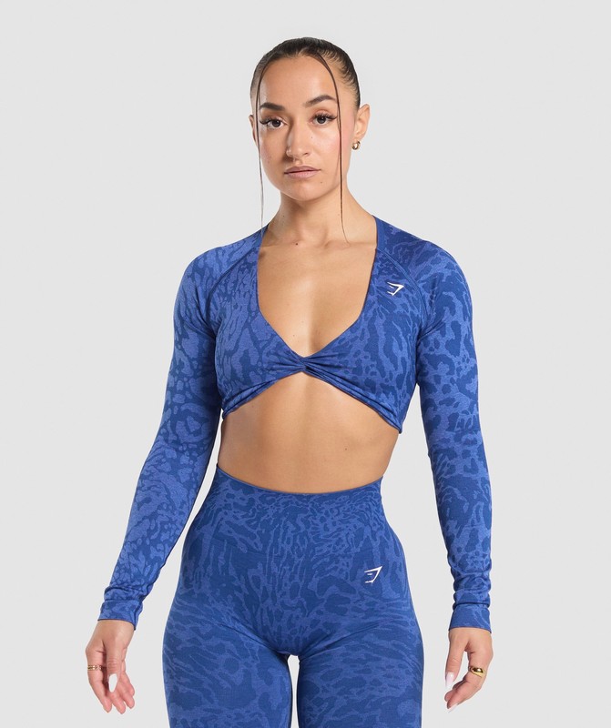 Gymshark Adapt Safari Long Sleeve Crop Top Wave Blue / Iris Blue | 24019FCIR