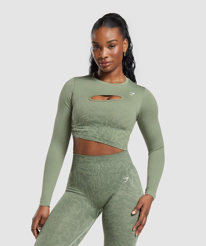 Gymshark Adapt Safari Seamless Faded Long Sleeve Top Force Green / Faded Green | 21896HLYW