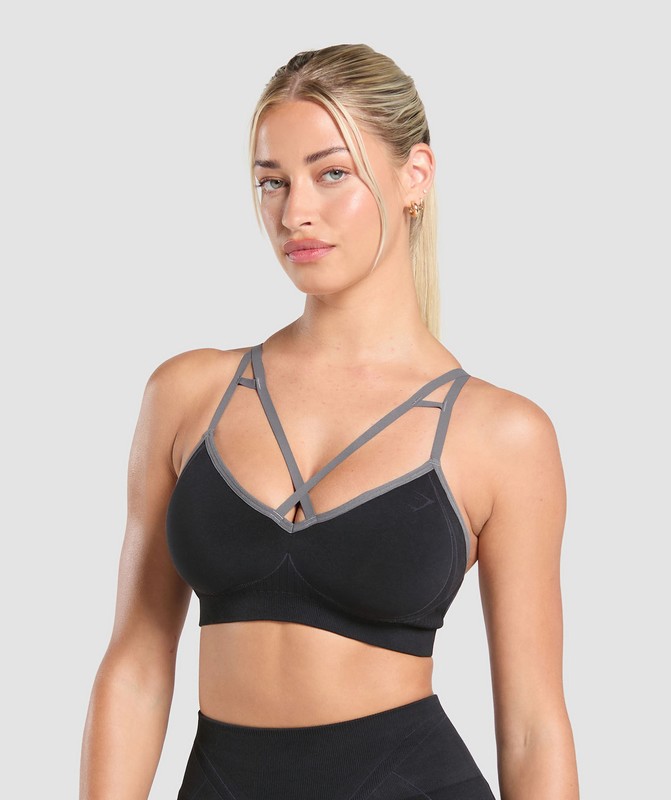 Gymshark Apex Contrast Sports Bra Black / Brushed Grey | 53867AOCX