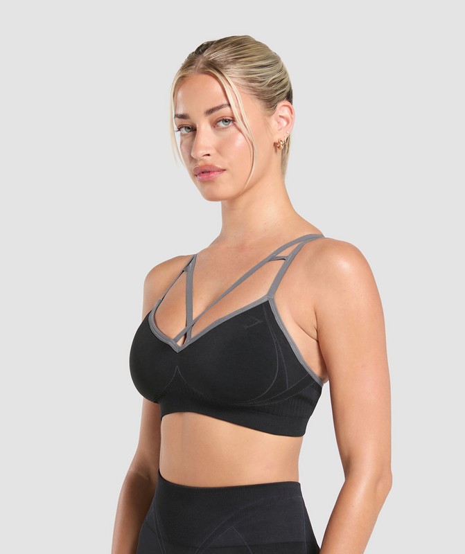 Gymshark Apex Contrast Sports Bra Black / Brushed Grey | 53867AOCX