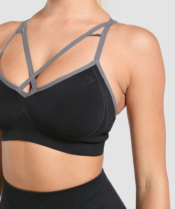 Gymshark Apex Contrast Sports Bra Black / Brushed Grey | 53867AOCX