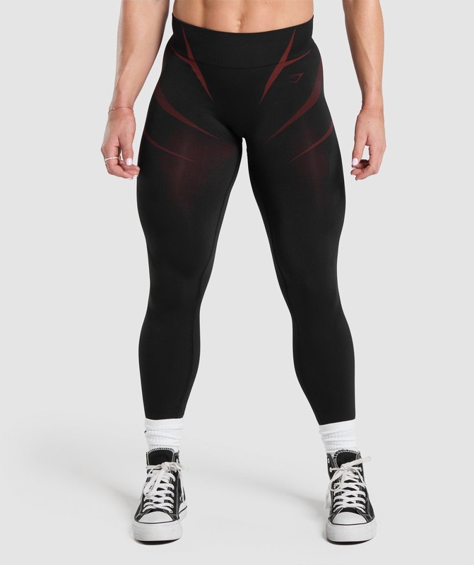 Gymshark Apex Lift Seamless Leggings Black / Reps Red | 86537ATJQ