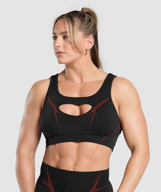 Gymshark Apex Lift Sports Bra Black / Reps Red | 10239YJIC