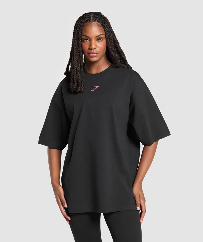 Gymshark Arabic Oversized Graphic T-Shirt Black / Physical Pink | 67829CBSP