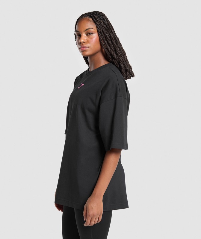 Gymshark Arabic Oversized Graphic T-Shirt Black / Physical Pink | 67829CBSP