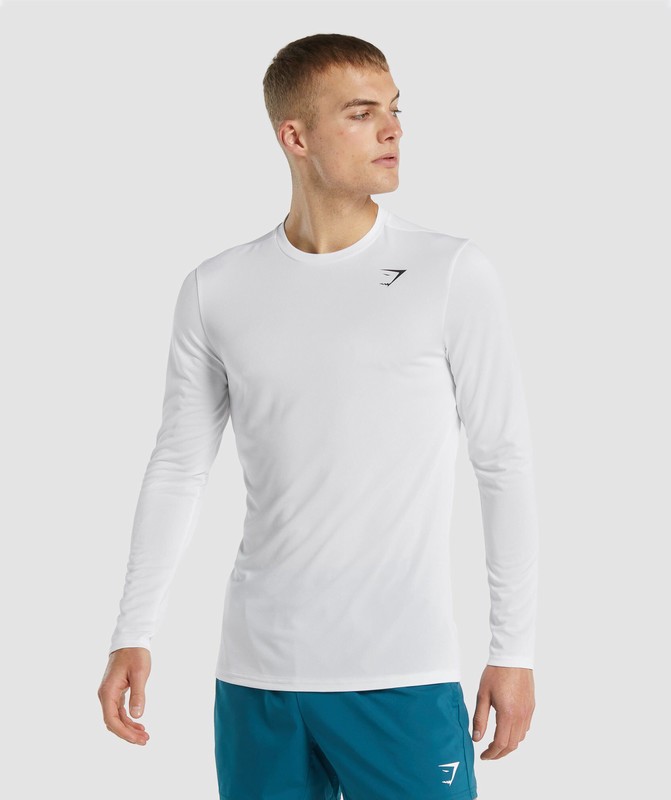 Gymshark Arrival Long Sleeve T-Shirt White | 09867SNWY