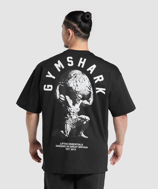 Gymshark Atlas T-Shirt Black | 76382IXWC