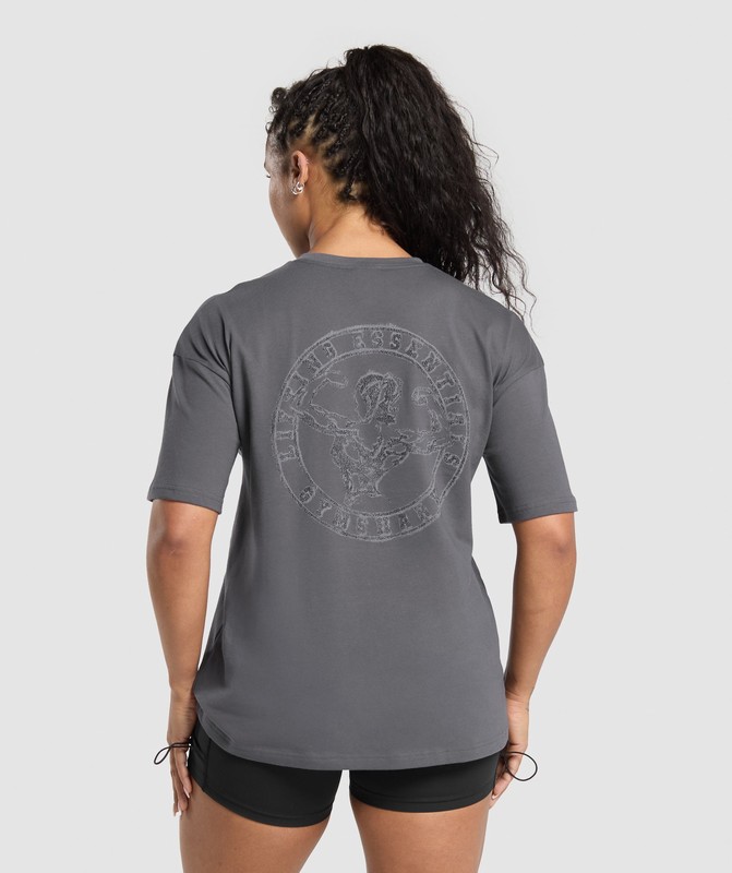 Gymshark Back Gains Graphic Oversized Tee Graphite Grey | 98701JNZI