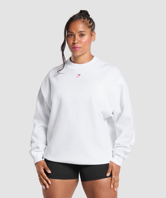 Gymshark Barbell Hearts Oversized Sweatshirt White | 25369CKZM