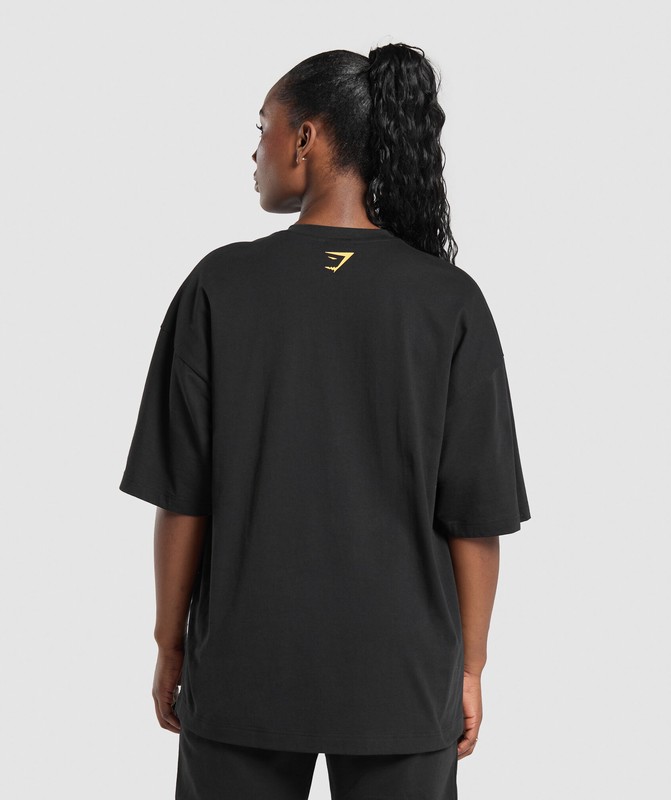 Gymshark Block Overlay OS Baggy Tee GFX Black | 93201IYQU
