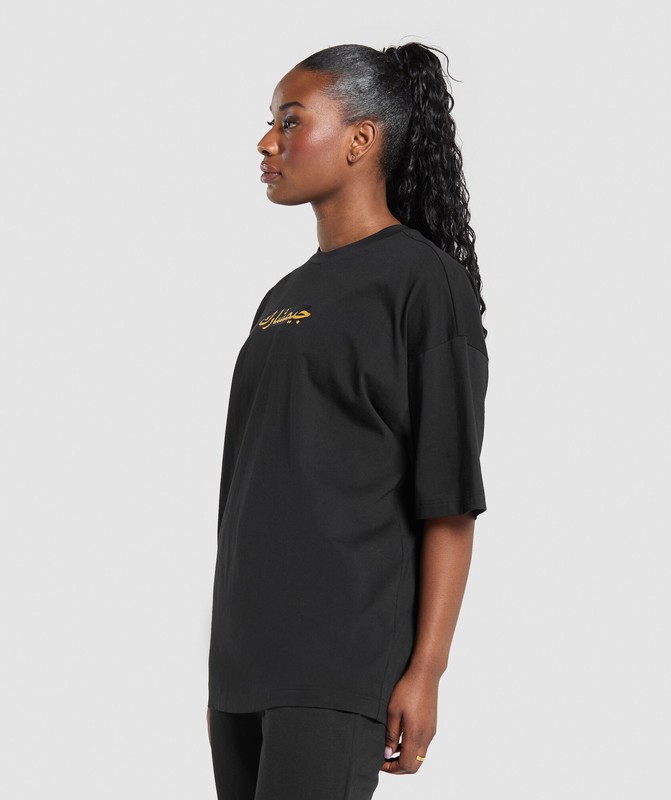 Gymshark Block Overlay OS Baggy Tee GFX Black | 93201IYQU
