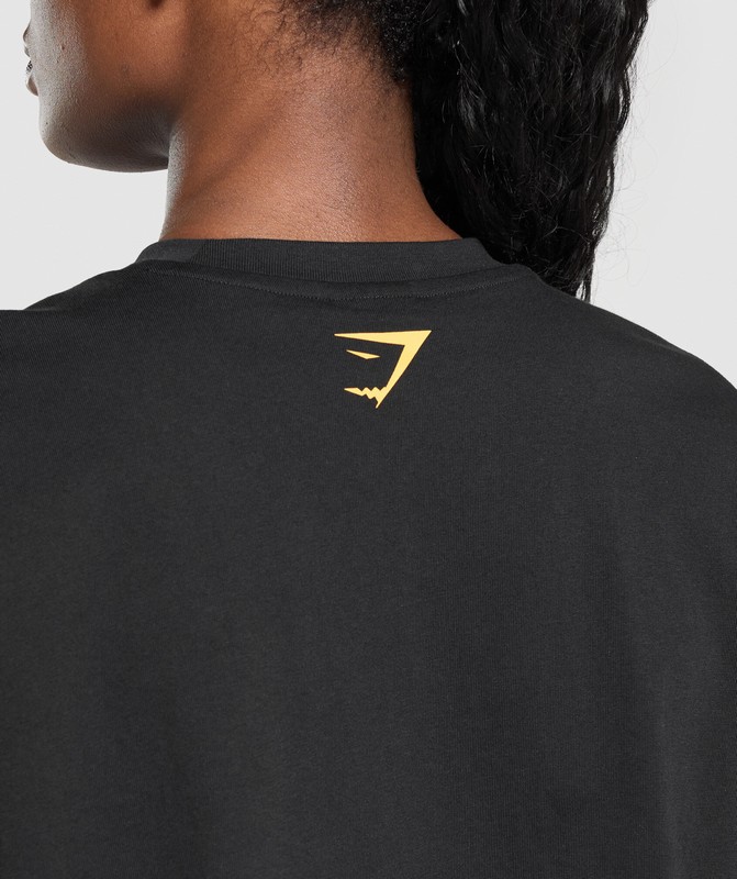 Gymshark Block Overlay OS Baggy Tee GFX Black | 93201IYQU