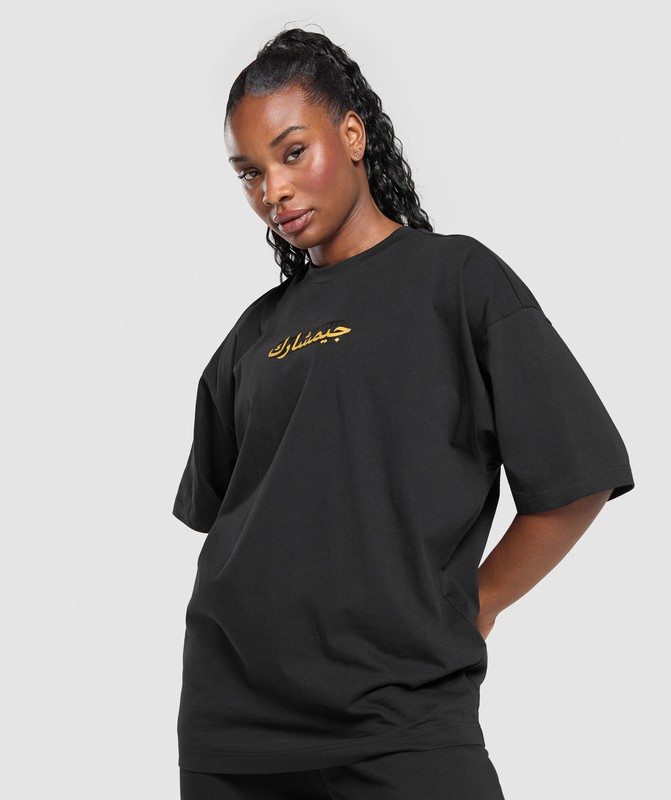 Gymshark Block Overlay OS Baggy Tee GFX Black | 93201IYQU