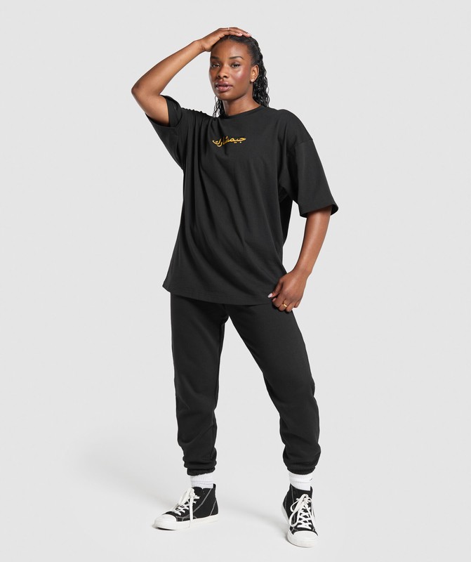 Gymshark Block Overlay OS Baggy Tee GFX Black | 93201IYQU