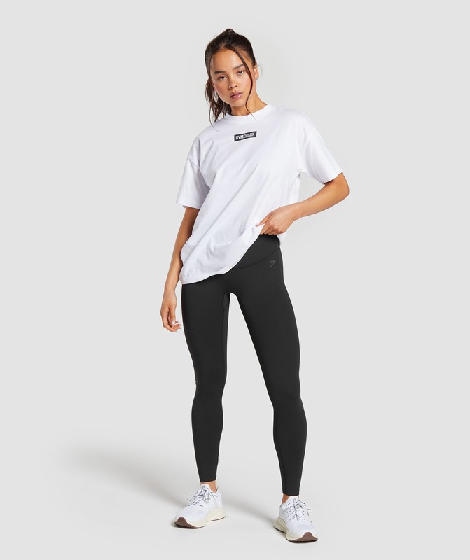 Gymshark Block Oversized T-Shirt White / Black | 19830UCMA