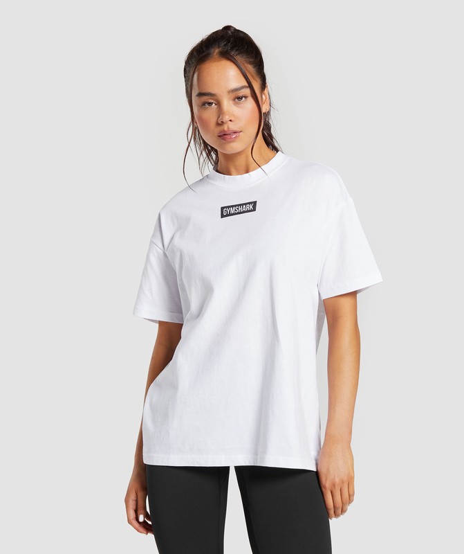 Gymshark Block Oversized T-Shirt White / Black | 19830UCMA