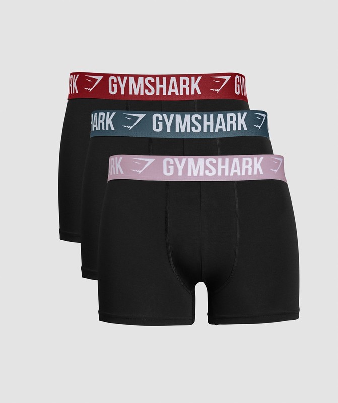 Gymshark Boxer Brief 3Pk Black / Warm Lilac / Black / Cargo Blue / Black / Reps Red | 86532WXMG