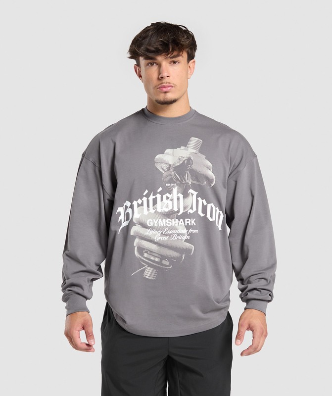 Gymshark British Iron Long Sleeve T-Shirt Brushed Grey | 70825QISL