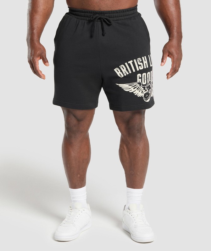 Gymshark British Lifting Goods Graphic Shorts Black | 23760DNGI