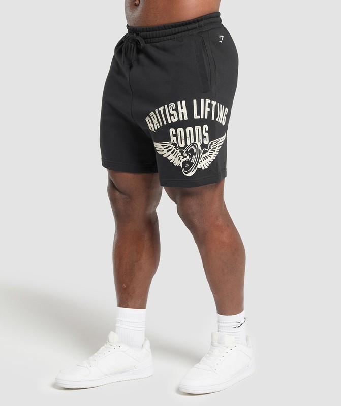 Gymshark British Lifting Goods Graphic Shorts Black | 23760DNGI